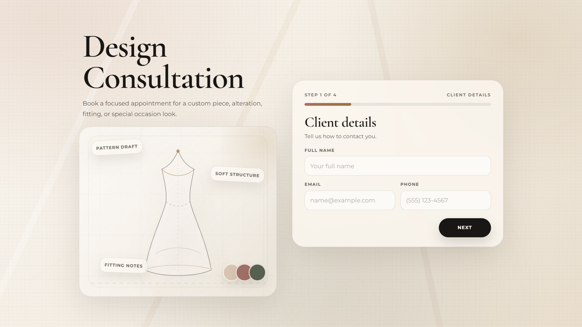 Maison Couture design consultation booking page preview
